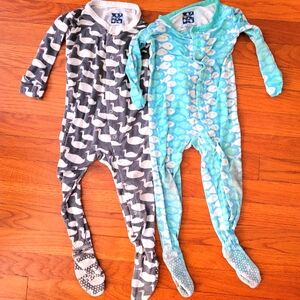 2 kickee pants pajamas Grey Birds, Blue Fish 12-18m